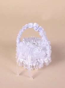 1 pieza Cojín de anillo para niña de las flores en boda con forma de corazón con encaje, caja de anillo con perlas y rhinestones en forma de corazón, cojín portador de anillo para niña de las flores, soporte para anillo de compromiso, caja de anillo con mariposa de encaje, caja de joyería, caja de almacenamiento de anillos de boda, soporte portador de anillo, cesta con mariposa para fiesta de boda, propuesta, declaración, cojín de anillo pequeño portátil, caja de anillo para el Día de San Valentín