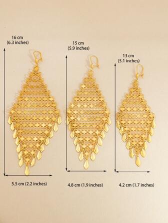 1對復古中空四葉草花金色長耳環,配流蘇墜飾掛墜銅製耳環,適用於女性派對、婚禮和穿著