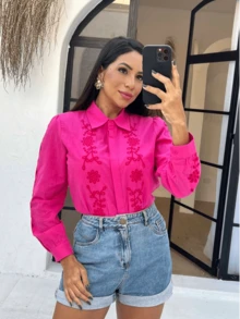 Women Blouses - 玫紅色 - 查看 3