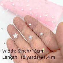 10 Yards Stern Mond Laser Pailletten Tüllrolle weiches Tüllband für Partydekoration DIY Handwerk Tutu Rock Zubehör Hochzeitshintergrund Bühnendekoration Nähen Mesh
