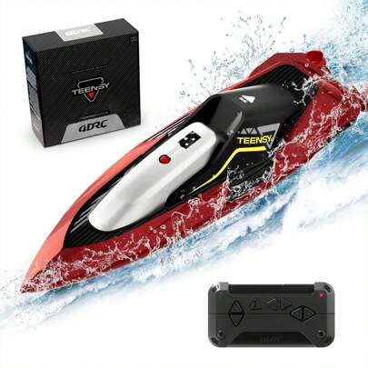 4DRC S5 Fast RC Boat For Pools And Lakes, 2.4 GHz 20+ MPH Racing Boats For Kids & Adults With Rechargeable Battery,Low Battery Alarm,Gifts For Boys Girls,Green And Red, Birthday Gifts, Holiday Gifts, Summer Outdoor Toys