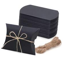 Set Of 50 Pillow-Shaped Packaging Boxes With Jute Twine And Kraft Paper For Gift Wrapping - Black - View 1