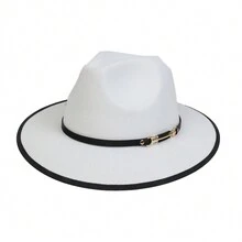 1入女性PU皮帶扣綜色毛呢斗笠巴拿馬帽牛仔帽遮陽帽，寬邊針織經典1920年代盛放時期的大西洋花紋服裝爵士帽下垂造型舞臺攝影道具旅行帽。牛仔帽女牛仔帽 - 多色 - 查看 18