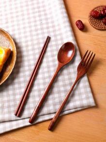 3 件木制餐具套装，9.2 英寸/23.5 厘米木制便捷餐具勺筷子叉子，优雅木制餐具套装，木制银器套装，厨房，圣诞礼物，学校用品 - 棕色 - 查看 1