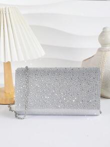 1 Pc Shiny And Luxurious Hot Diamond Silver Handbag, Evening Bag, Clutch, Banquet Bag, Wedding Bag,Lightweight,Rookies & White-Collar Workers Perfect For Office,College,Work ,Business,Commute,Outdoors, Travel, Outings - Silver - View 1