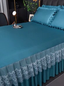 涼爽舒適的冰絲床裙，多色印花，一件式，適用於單人或雙人床，提供各種尺寸，適合家庭臥室或戶外旅行使用 - 藍色 - 查看 3