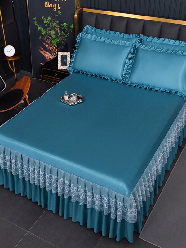 Cool And Comfortable Ice Silk Bed Skirt With Multi-Color Prints, One Piece, Available In Various Sizes For Single Or Double Bed, Suitable For Home Bedroom Or Outdoor Travel