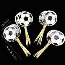 24pcs Black White Football Design Cupcake Toppers Toothpick Sandwich Picks, Thick Paper Double-Sided Print Birthday Cake Decoration Insert Cards - Black and White - View 2