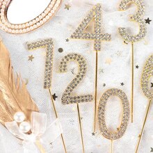 1Pc Glitter Alloy Rhinestone Number Cake Toppers Shower Birthday Decoration Wedding Gold Silver - Army Green - View 2