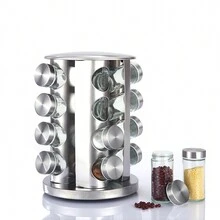 1 Set, Spice Rack, Rotating Spice Rack With 8/12/16 Jars, Revolving Spice Rack Organizer For Cabinet, Seasoning Organizer, Stainless Steel Kitchen Spice Tower, Kitchen Tools - Stainless Steel Color - View 12