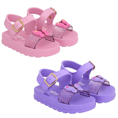 Kit 2 Pares Sandália Infantil Feminina Menina Confortável Macio Cristal Borboleta