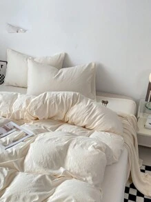 3 件套柔软舒适羽绒被套（1 个羽绒被套，2 个枕套），适用于卧室和客房 - 白色 - 查看 9