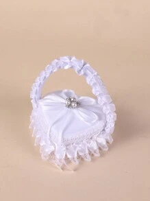 1 pieza Cojín de anillo para niña de las flores en boda con forma de corazón con encaje, caja de anillo con perlas y rhinestones en forma de corazón, cojín portador de anillo para niña de las flores, soporte para anillo de compromiso, caja de anillo con mariposa de encaje, caja de joyería, caja de almacenamiento de anillos de boda, soporte portador de anillo, cesta con mariposa para fiesta de boda, propuesta, declaración, cojín de anillo pequeño portátil, caja de anillo para el Día de San Valentín