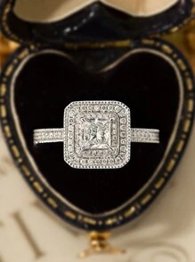 Bague de princesse de style vintage avec strass en argent 925, bague de fiançailles - Blanc - Voir 1