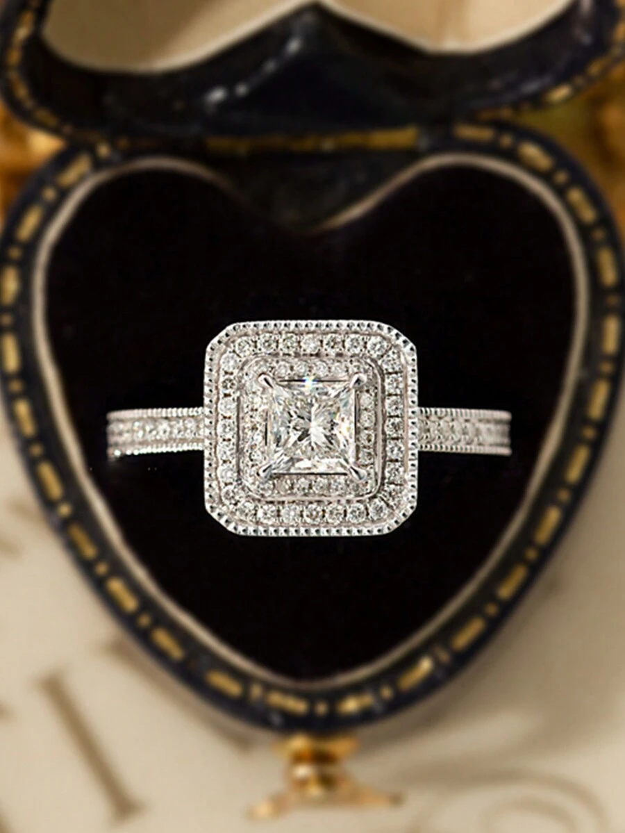 Bague de princesse de style vintage avec strass en argent 925, bague de fiançailles - Blanc - Voir 1