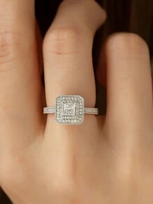 Bague de princesse de style vintage avec strass en argent 925, bague de fiançailles - Blanc - Voir 2