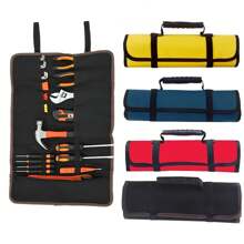 1入組工具捲包扳手組織袋及工具口袋捲起來的工具袋,適用於電工、暖通空調技工、水管工、木工或機械工 - 黑色 - 查看 3