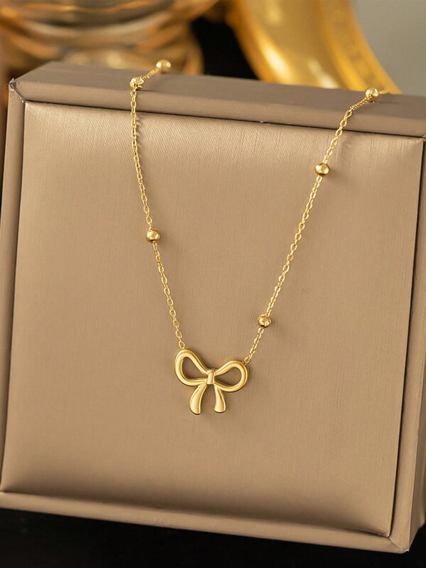 1pc Fashion Gold Stainless Steel Chain Butterfly Pendant Necklace, Suitable For Women As Daily Wear Jewelry Accessory, Gift (No Gift Box)