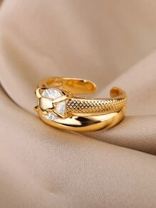 1枚可调节双层不锈钢心形戒指，金色，2024年新款奢华结婚情侣珠宝礼物，适合女性/女孩 - 1 - 查看 9