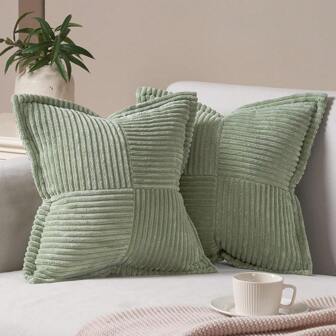 1pc Plain Cushion Cover Without Filler,Corduroy Pillowcase For Sofa, Home Decoration