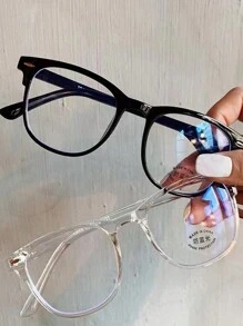 1pc Anti-Blue Transparent Glasses Women's Ultra-Light Korean Version Of Student Glasses Frame Flat Light Mirror Clear Glasses Accessories For Computer Reading Gaming TV Phones - Clear - View 1