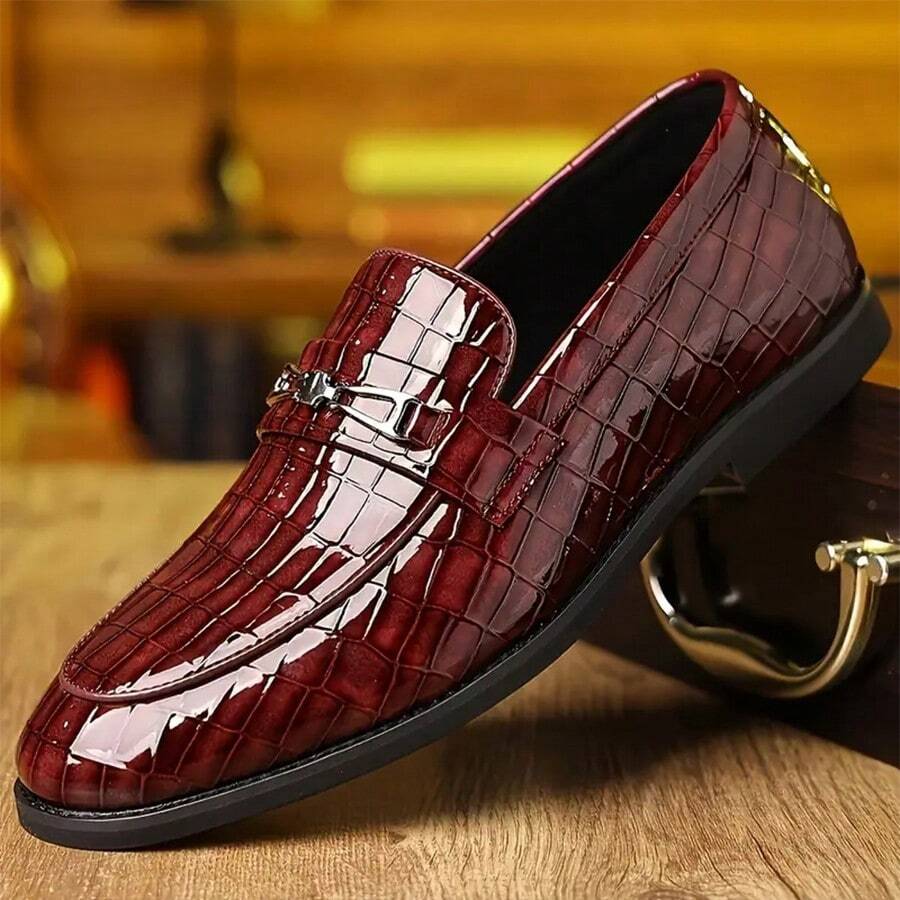 1pair New Men's British Style Casual Fashion Leather Shoes - Burgundy - View 1