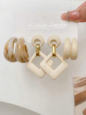 1set 3pairs Classic Vintage Style Personalized Colorful Mixed Dangle Earrings Set For Women