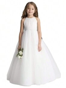 Robe longue formelle sans manches en mousseline de soie pour jeune fille