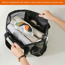 1 szt. Siatkowa torba plażowa Torby plażowe o dużej pojemności dla kobiet mężczyzn Duża torba plażowa na letnie wakacje Zakupy Basen Niezbędne na plaży - Czarne - Zobacz 4