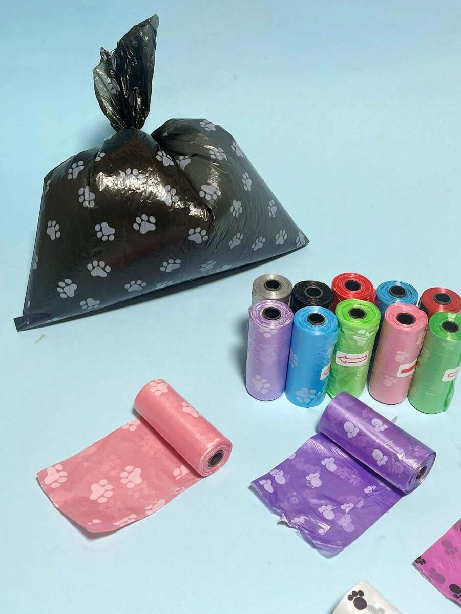 1/3/5/8 卷寵物便袋，一次性狗狗廢物袋，戶外清潔補充垃圾袋，寵物用品 - 彩色 - 查看 1