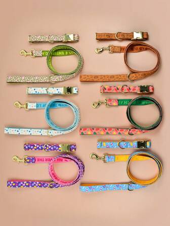Valentine's Day And New Year Gifts ChristmasCute High Quality Gold Hardware Luxury Dog Collar Perro With Leash Double Sided Printing Pet Dog & Cat Holiday Gift Pet Adjustable Collar Plus Leash Christmas Decorations, Dressingnaments, Pet Supplies