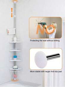 Corner Organizer Bathroom Storage Shelf - White - View 3