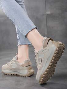Breathable Mesh Casual Athletic Sneakers For Women, Beige, Low-Top Style, Non-Slip, Suitable For All Seasons