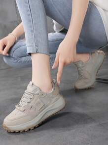 Breathable Mesh Casual Athletic Sneakers For Women, Beige, Low-Top Style, Non-Slip, Suitable For All Seasons