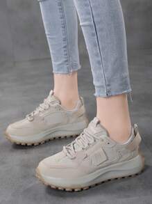 Breathable Mesh Casual Athletic Sneakers For Women, Beige, Low-Top Style, Non-Slip, Suitable For All Seasons