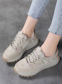 Breathable Mesh Casual Athletic Sneakers For Women, Beige, Low-Top Style, Non-Slip, Suitable For All Seasons
