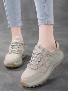 Breathable Mesh Casual Athletic Sneakers For Women, Beige, Low-Top Style, Non-Slip, Suitable For All Seasons