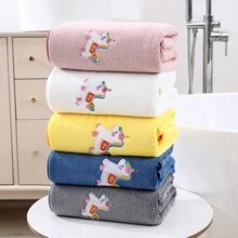 1條刺繡大尺寸浴巾，簡約卡通可愛珊瑚絨毛巾柔軟舒適吸水性佳成人男女共用大厚家用浴巾，柔軟不吸塵，男女速幹一對浴巾，洗澡新款浴袍伴侶，適用於四季美容院浴室毛巾 - 藕粉色 - 查看 8