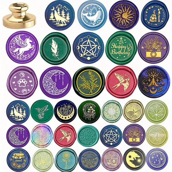 CYFUN DESIGN 1PC Feather/Wolf/Hummingbird/Moon/Fireworks/Swallow Wax Seal Brass Stamp Head NO Wooden Handle Vintage Brass Removable Seal Stamp For Wedding Party Invitations Envelopes Cards Gift Packing