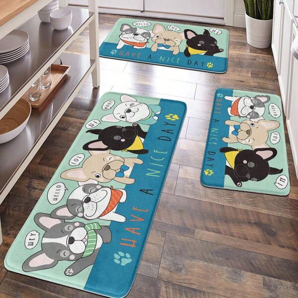 1pc Bulldog Pattern Soft Plush Surface Anti-Fatigue Mat, Home Decor, Bathroom Decor, Bathroom Rug, Bathroom Non-Slip Mat, Kitchen Decor, Kitchen Mat, Bathroom Set, Gift, Entrance Mat, Hallway Mat
