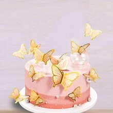 10入組蝴蝶造型生日婚禮蛋糕插件，3D蝴蝶DIY藝術裝飾蛋糕 - 橘色 - 查看 2
