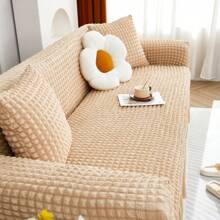 1pc Solid Color Bubble Gauze Elastic All-Inclusive Sofa Cover With Lace, Dustproof And Scratch Resistant