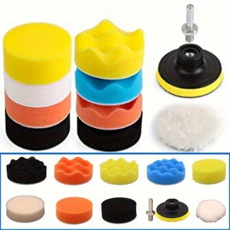 11pcs 3inch Buffing Sponge Pad Set Car Polishing Disc Auto Buffing Waxing Sponge Car Polisher Drill Adapter Cleaning Tool