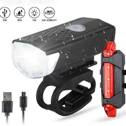 مجموعة إضاءة للدراجة، ضوء أمامي وخلفي للدراجة، ضوء تحذير ليلي عالي السطوع، مجموعة معدات للدراجة للاستخدام في الخارج، مكونة من ضوء أمامي وضوء خلفي