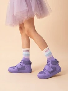 Boys Girls High Top Sneakers Hook-Loop Strap Fashion Basketball Sneakers Comfortable Kids Shoes