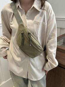 Bolso de cintura para mujeres sencillo y elegante, estilo combinable con todo - Verde Oliva - Ver 4