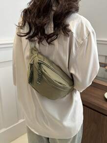 Bolso de cintura para mujeres sencillo y elegante, estilo combinable con todo - Verde Oliva - Ver 5