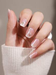 24 miếng dán móng tay hình vuông ngắn dễ thương và ngọt ngào nhiều màu sắc lấp lánh lấp lánh kèm 1 dụng cụ cạo và 1 gel thạch dán lên móng tay - Nhiều màu - Xem 5