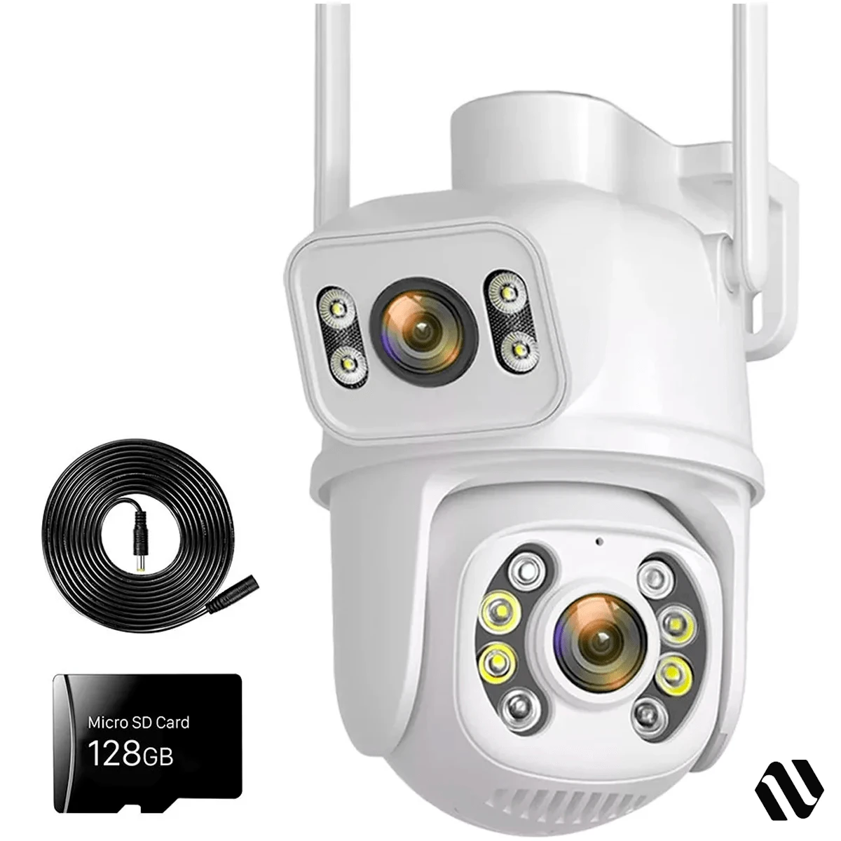 Cámara De Seguridad De Doble Lente 6mp Con Tarjeta Sd 128gb - Blanco - Ver 1