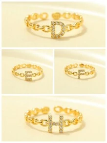 S925 纯银简约开口首字母可调节戒指，适合女士，母亲节婚礼珠宝